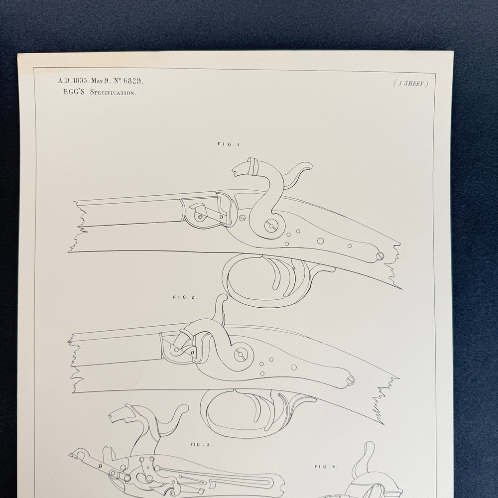 1854 British Patent Org. Lithograph Print Egg's Specification Firearm Lock Gun - Picture 5 of 14